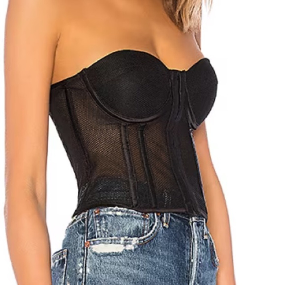 superdown Black Mesh Bustier Crop Top